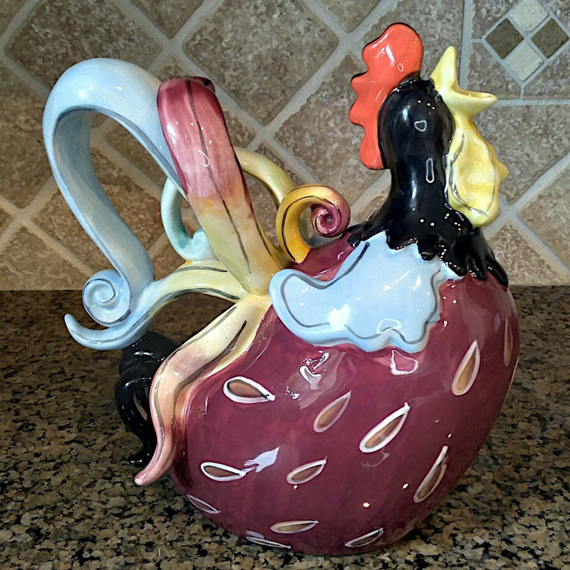 Load image into Gallery viewer, Diggory Basso Rooster Teapot Decorative Decor Blue Sky By Heather Goldminc