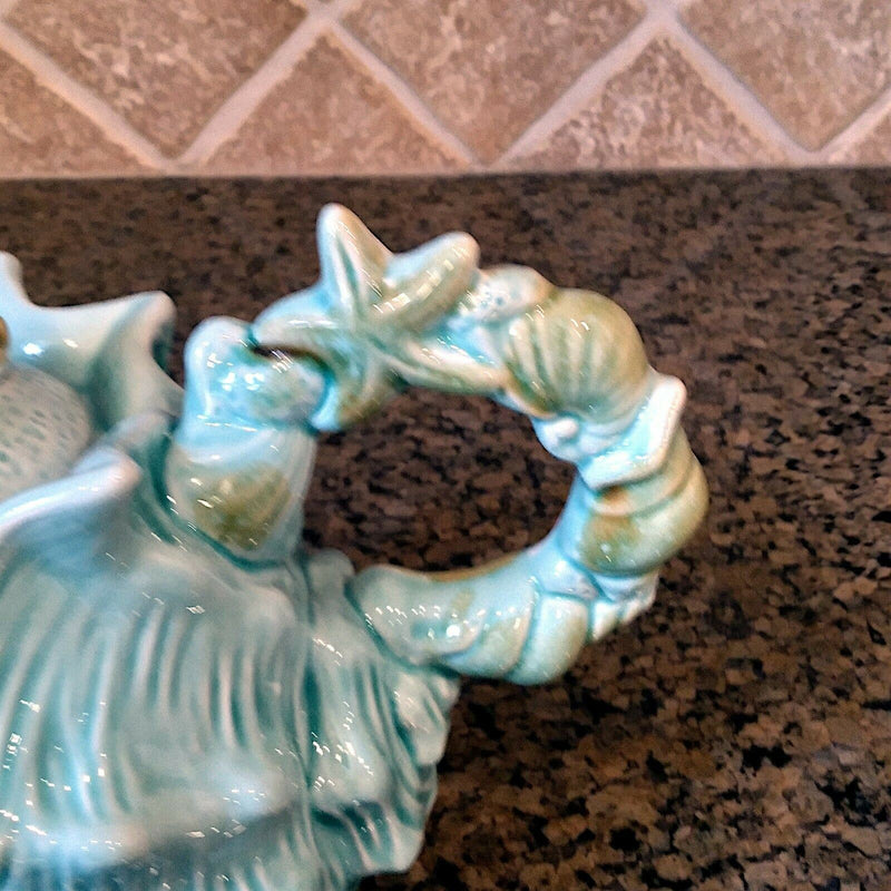 Load image into Gallery viewer, Shell Teapot Blue Decorative Sea Life Conch Cermics Decor Tea Pot by Blue Sky