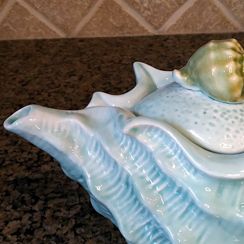 Load image into Gallery viewer, Shell Teapot Blue Decorative Sea Life Conch Cermics Decor Tea Pot by Blue Sky