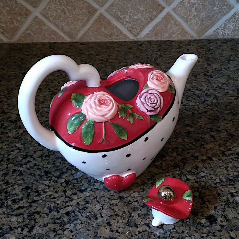 Load image into Gallery viewer, Valentines Day Teapot Foral Ceramics Decorative Home Décor by Blue Sky Goldminc