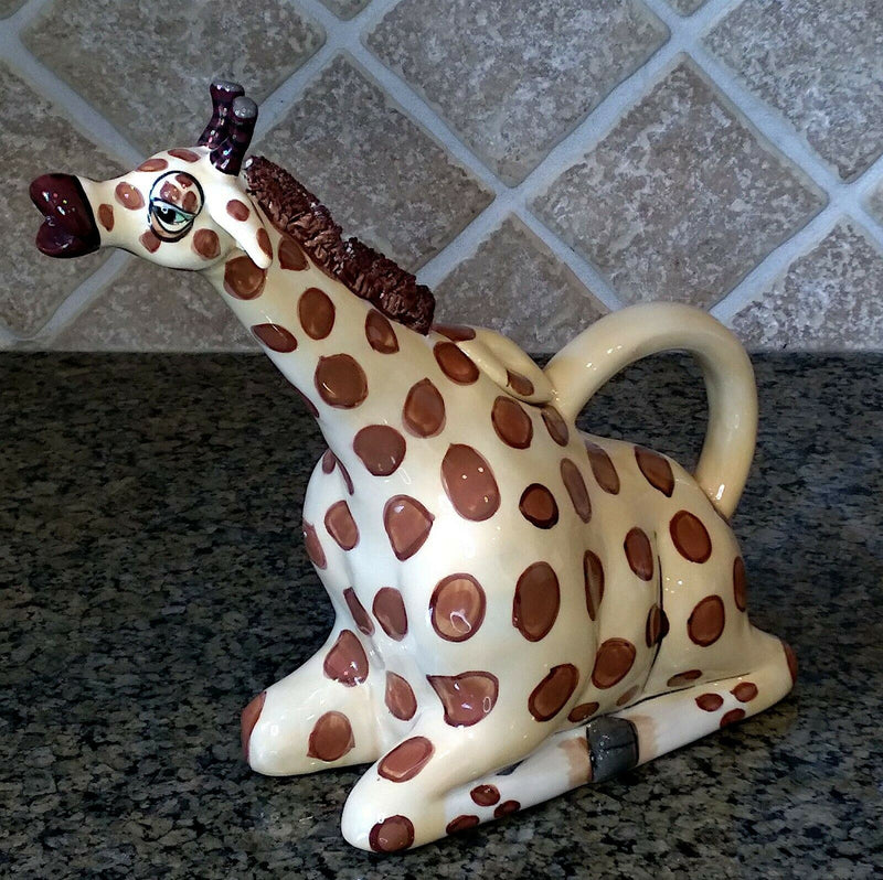 Load image into Gallery viewer, Giraffe Ceramics Teapot Collectible Animal Decor Blue Sky by Lynda Corneille