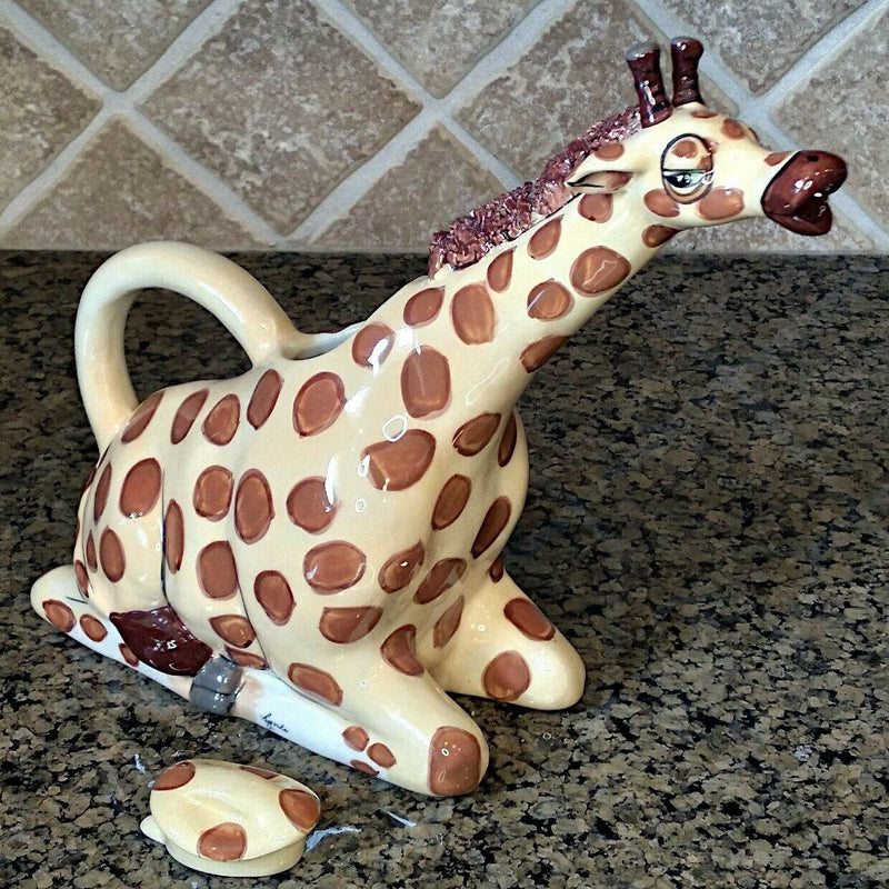 Load image into Gallery viewer, Giraffe Ceramics Teapot Collectible Animal Decor Blue Sky by Lynda Corneille