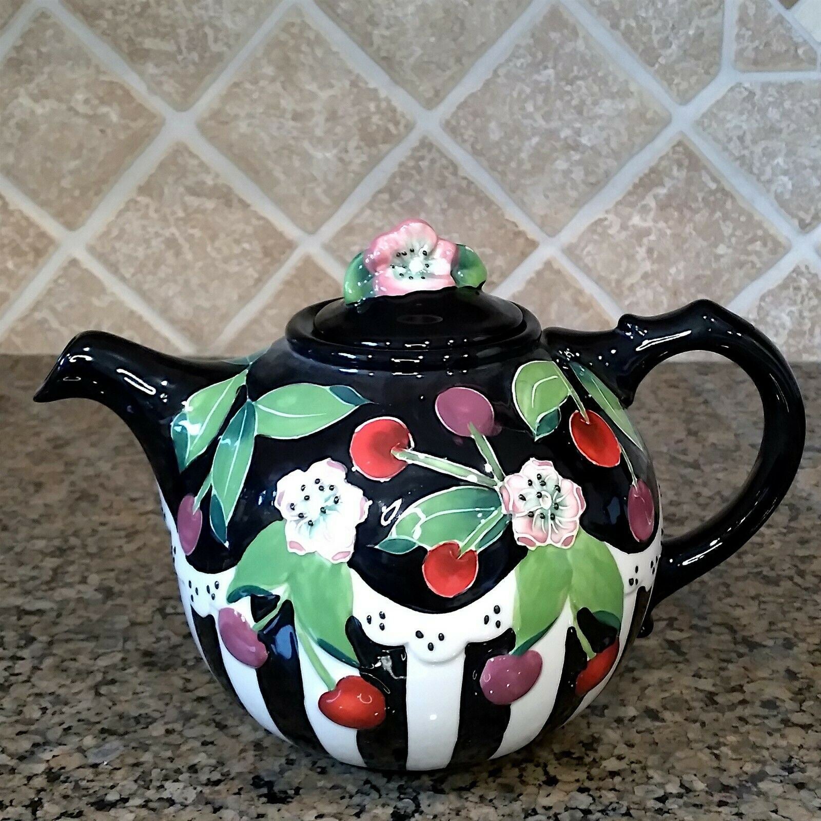 Cherry Floral Teapot Kitchen Decorative Collectable Flower Blue Sky  Goldminic