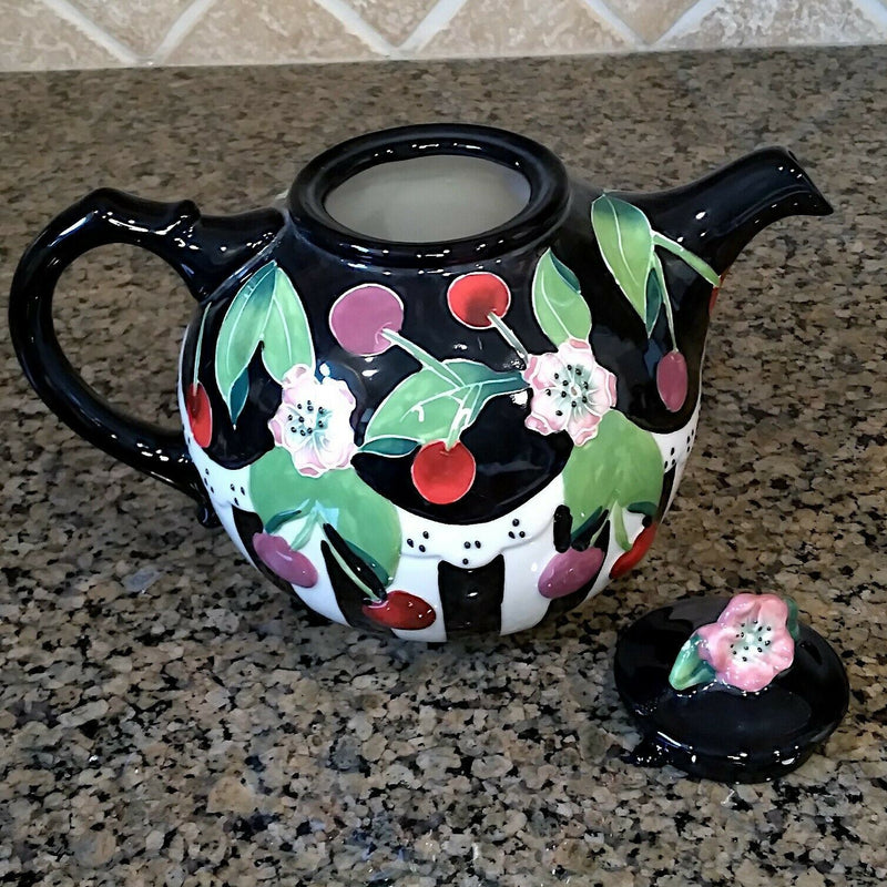 Load image into Gallery viewer, Cherry Floral Teapot Collectible Ceramics Tea PoT Flower by Blue Sky Goldminc