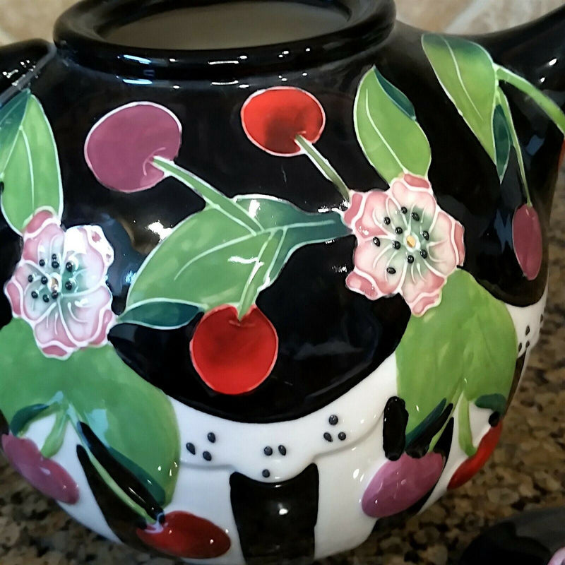 Load image into Gallery viewer, Cherry Floral Teapot Collectible Ceramics Tea PoT Flower by Blue Sky Goldminc