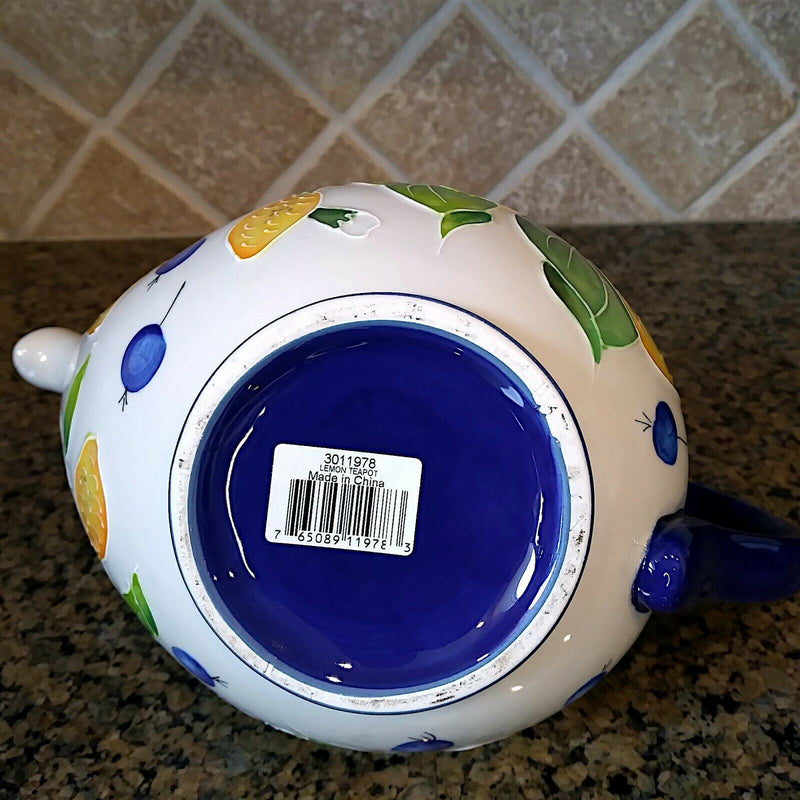 Load image into Gallery viewer, Lemon Floral Teapot Kitchen Decorative Collectable Flower Blue Sky Goldminic