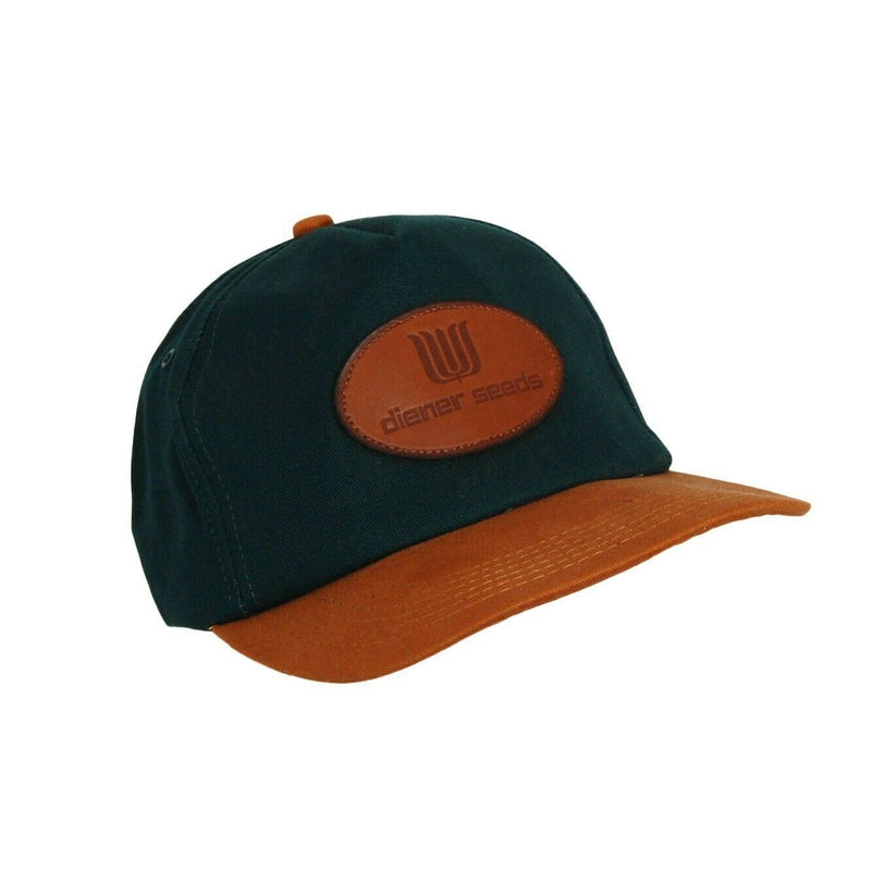 Load image into Gallery viewer, Diener Seeds Farming Hat 5 Panel Ball Cap Snapback Leather Logo Hunter Green