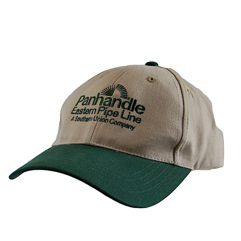 Load image into Gallery viewer, Panhandle Eastern Pipe Line Hat 5 Panel Ball Cap Tan with Green Brim Adjustable