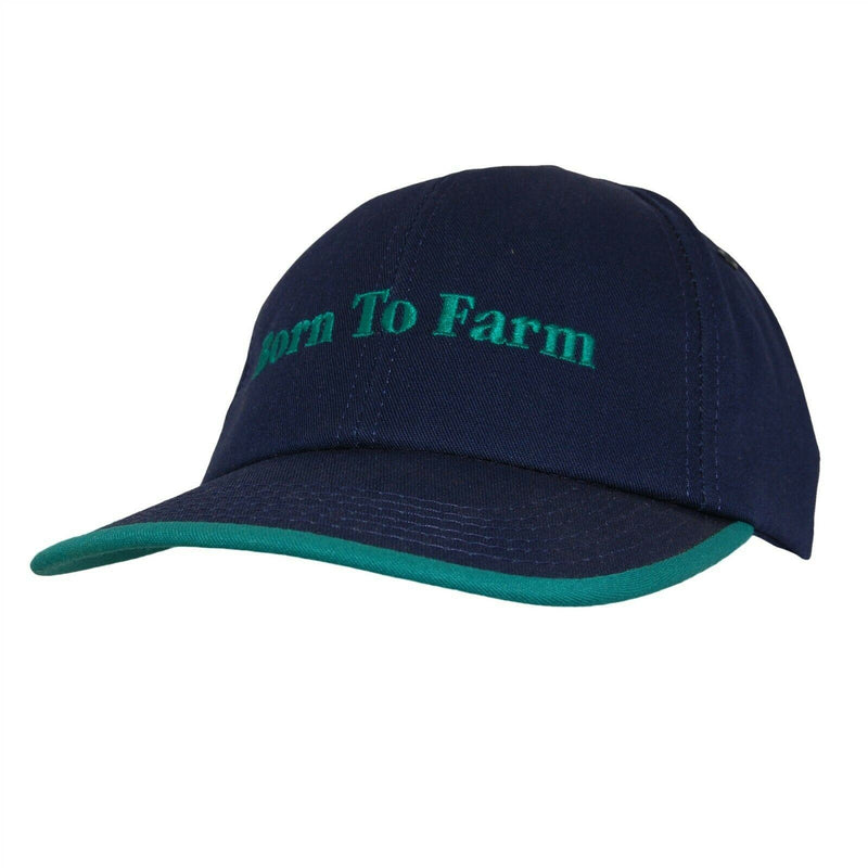 Load image into Gallery viewer, Born to Farm Hat 5 Panel Ball Cap Navy Blue and Green Adjustable Snapback
