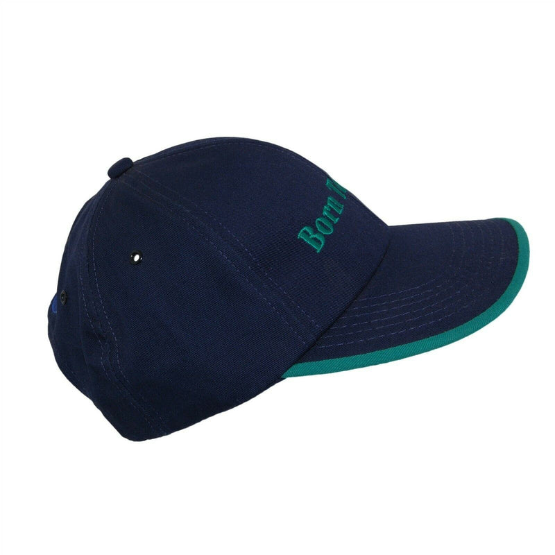 Load image into Gallery viewer, Born to Farm Hat 5 Panel Ball Cap Navy Blue and Green Adjustable Snapback
