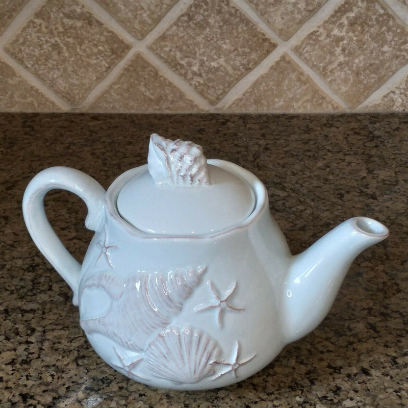 Load image into Gallery viewer, Laguna Coastal Shell Teapot Blue Decorative Sea Life Home Decor By Blue Sky