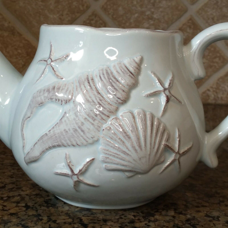 Load image into Gallery viewer, Laguna Coastal Shell Teapot Blue Decorative Sea Life Home Decor By Blue Sky