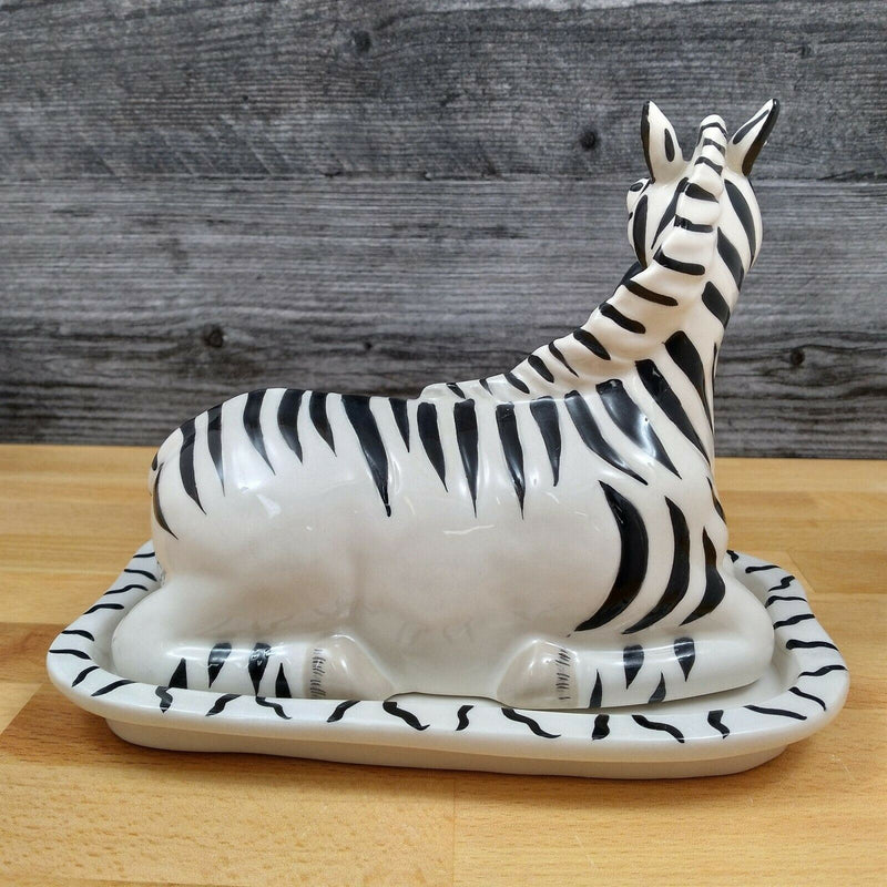 Load image into Gallery viewer, Zebra Butter Dish Ceramic by Blue Sky Lynda Corneille Kitchen Decorative