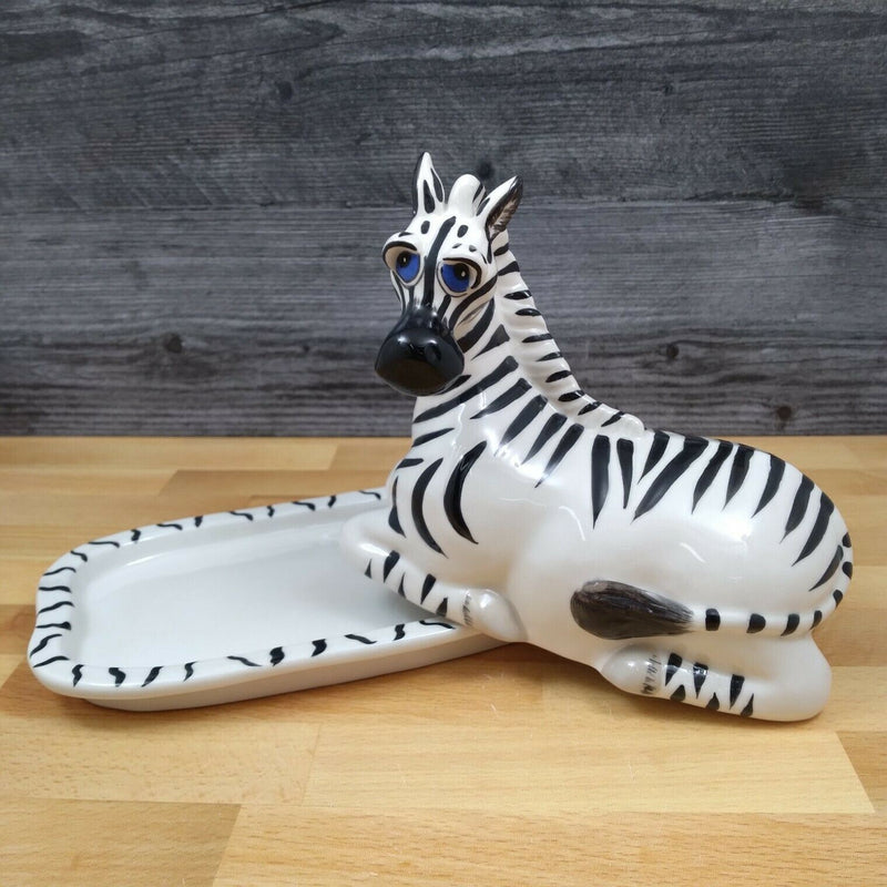 Load image into Gallery viewer, Zebra Butter Dish Ceramic by Blue Sky Lynda Corneille Kitchen Decorative