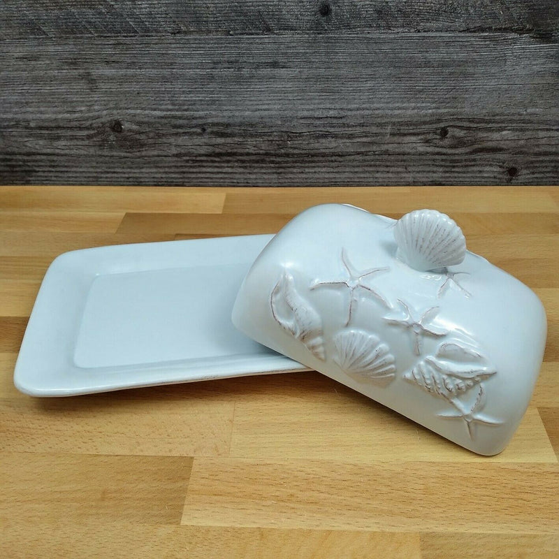 Load image into Gallery viewer, Laguna Coastal Blue Butter Dish with Ocean Nautical Sea Shells by Blue Sky Decor