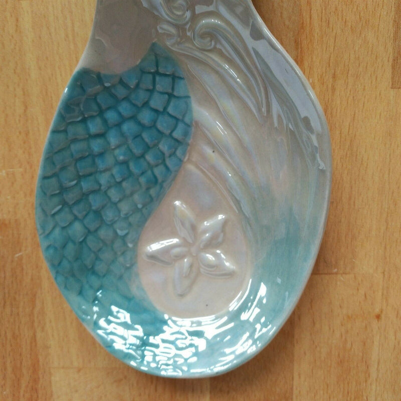 Load image into Gallery viewer, Mermaid Spoon Rest Ceramic Blue Sky Heather Goldminc Kitchen Decor