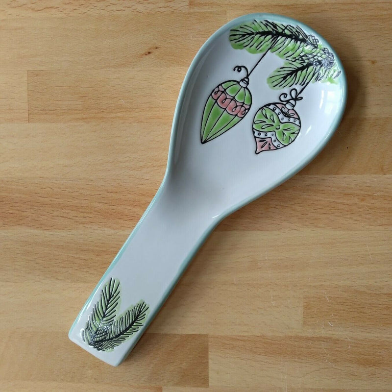 Load image into Gallery viewer, Retro Christmas Ornament Spoon Rest Embossed Ceramic by Blue Sky Holiday Décor
