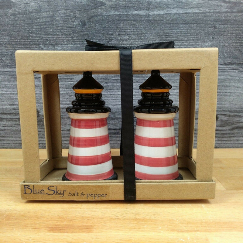 Load image into Gallery viewer, Red Striped Lighthouse Salt Pepper Set Collectible by Blue Sky Clayworks