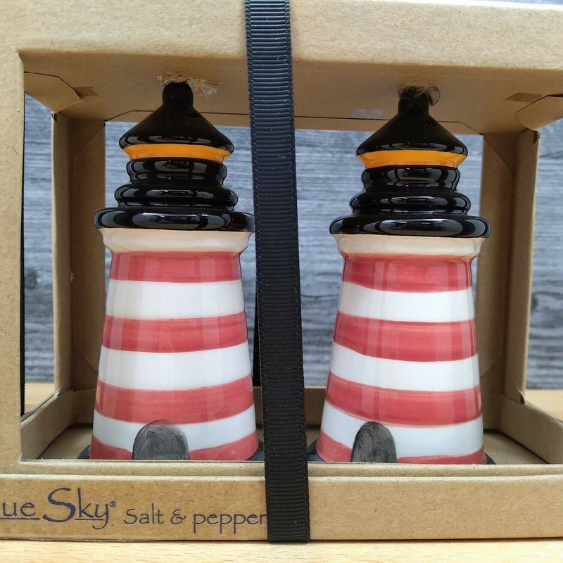 Load image into Gallery viewer, Red Striped Lighthouse Salt Pepper Set Collectible by Blue Sky Clayworks