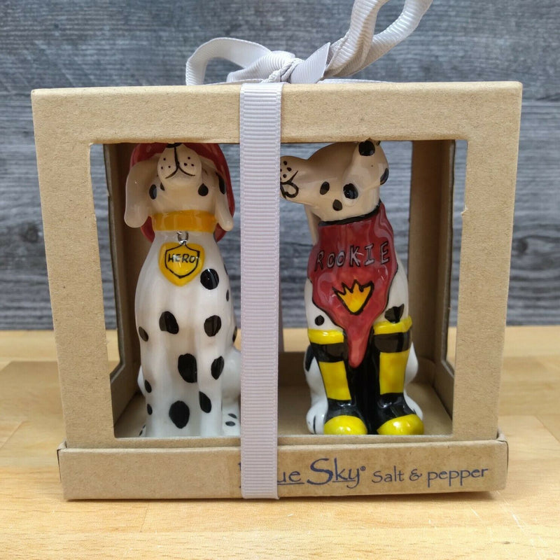 Load image into Gallery viewer, Fireman Dalmatian Dog Salt Pepper Set Collectible by Blue Sky Clayworks
