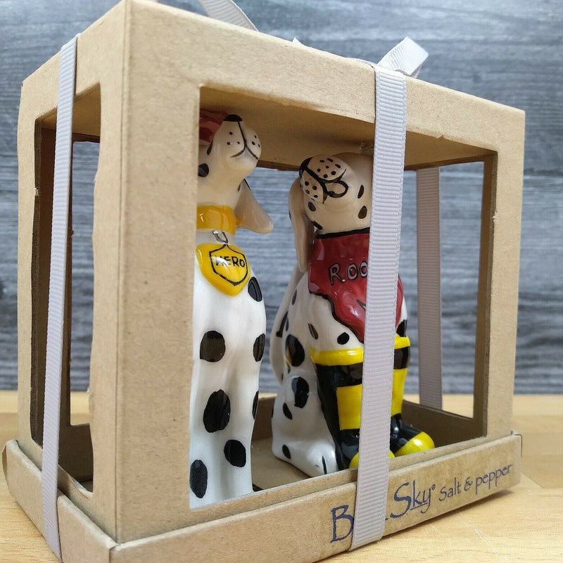 Load image into Gallery viewer, Fireman Dalmatian Dog Salt Pepper Set Collectible by Blue Sky Clayworks