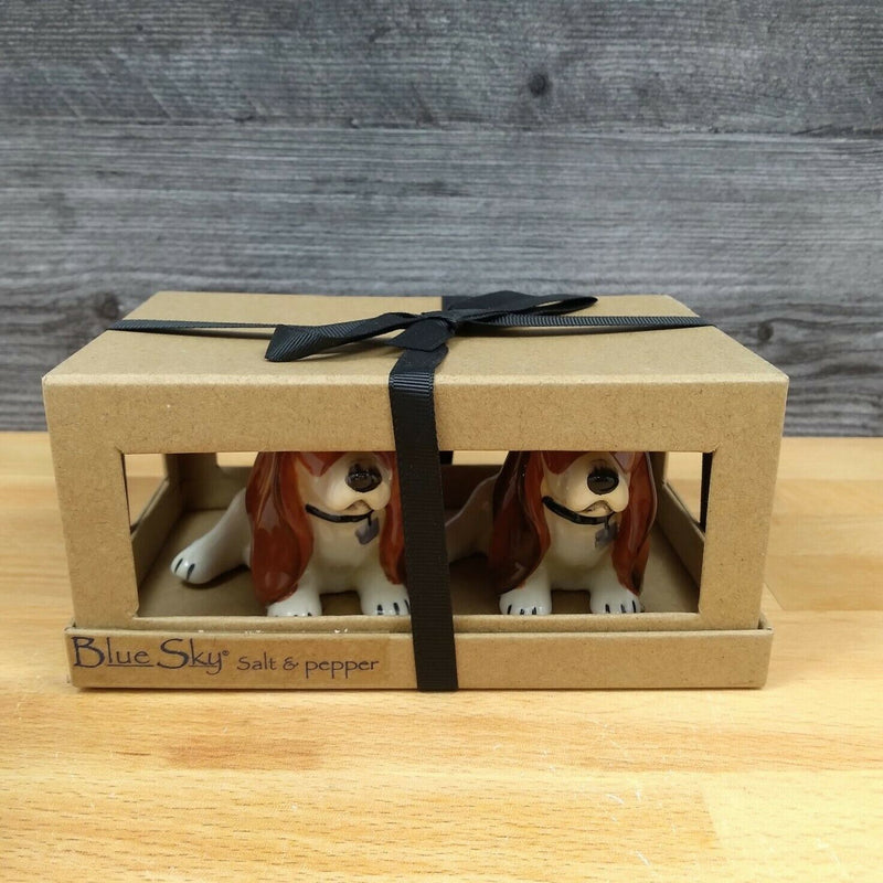 Load image into Gallery viewer, Basset Hound Dog Salt Pepper Set Collectible Whimsical Ceramic by Blue Sky