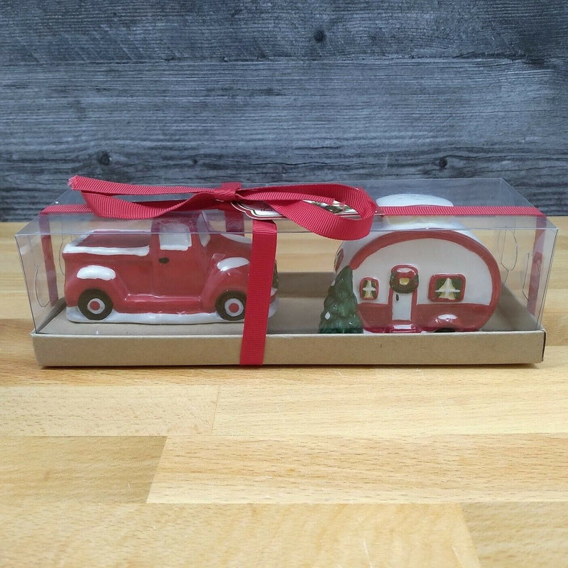 Load image into Gallery viewer, Retro Camper Holiday Design Salt Pepper Set Collectible by Blue Sky Clayworks