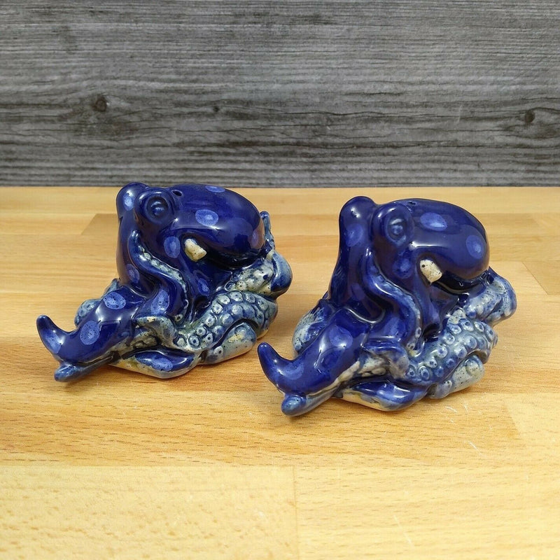 Load image into Gallery viewer, Blue Octopus Salt Pepper Set Nautical Sea Life Collectible by Blue Sky Clayworks