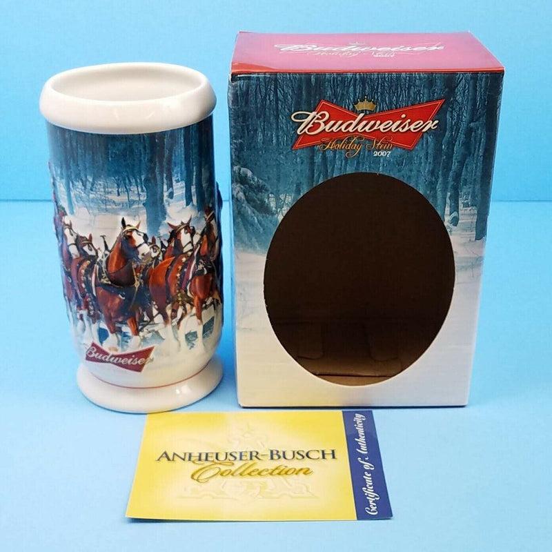 Load image into Gallery viewer, Budweiser Stein Christmas 2007 Mug with Gift Box and COA Winter's Calm CS678
