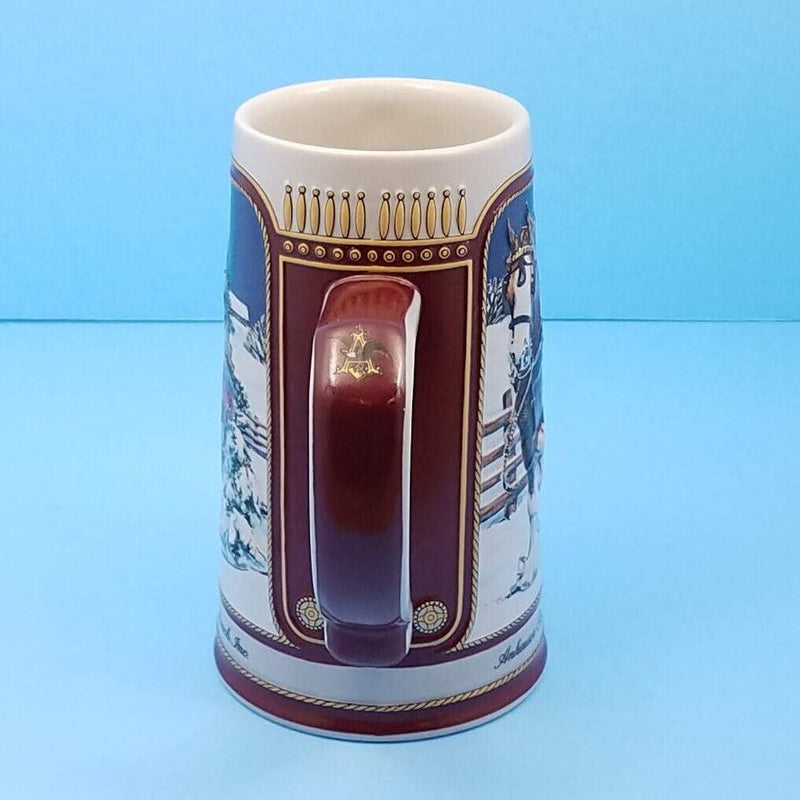 Load image into Gallery viewer, Budweiser Stein 1989 Anheuser Busch Bud Christmas Mug Hitch on a Winter Evening