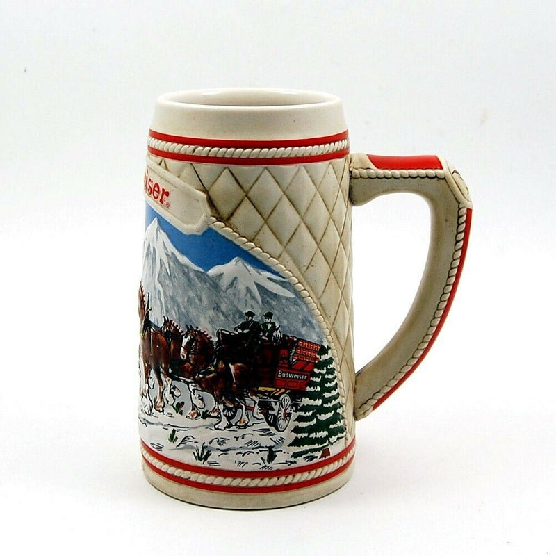 Load image into Gallery viewer, 1985 Budweiser Beer Holiday Christmas Stein Mug Wagon Clydesdales Ceramarte