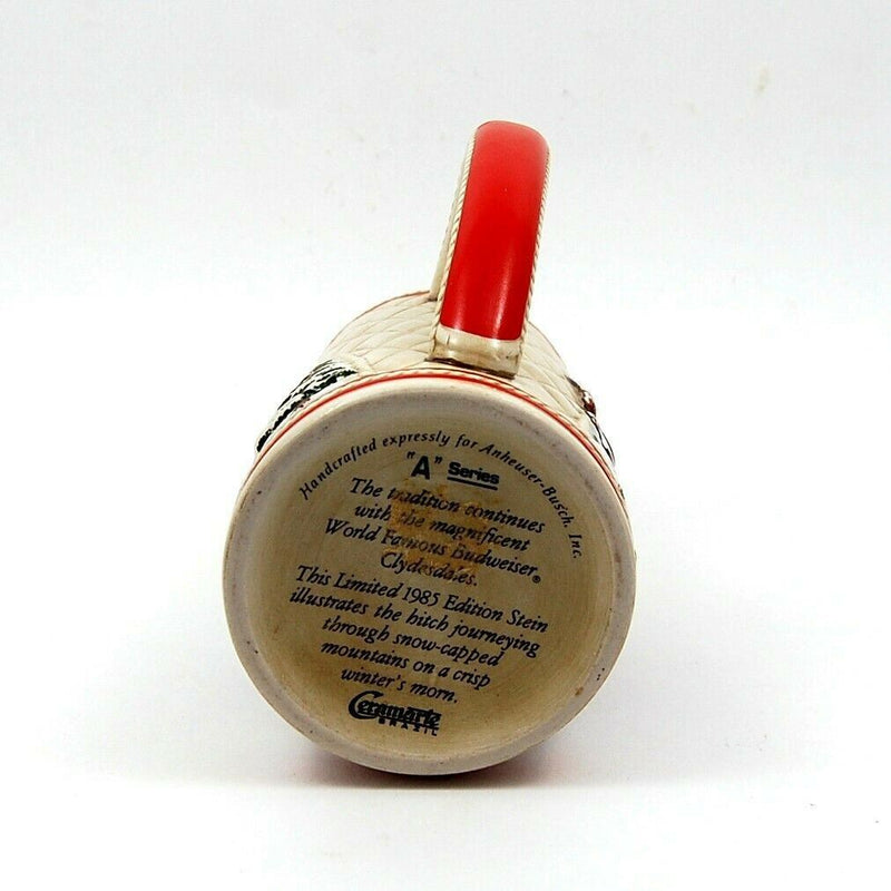 Load image into Gallery viewer, 1985 Budweiser Beer Holiday Christmas Stein Mug Wagon Clydesdales Ceramarte