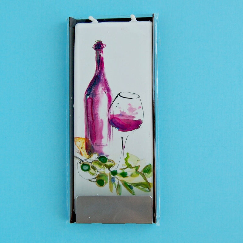 Load image into Gallery viewer, Wine with Olives Flatyz Handmade Twin Wick Unscented Thin Flat Candle
