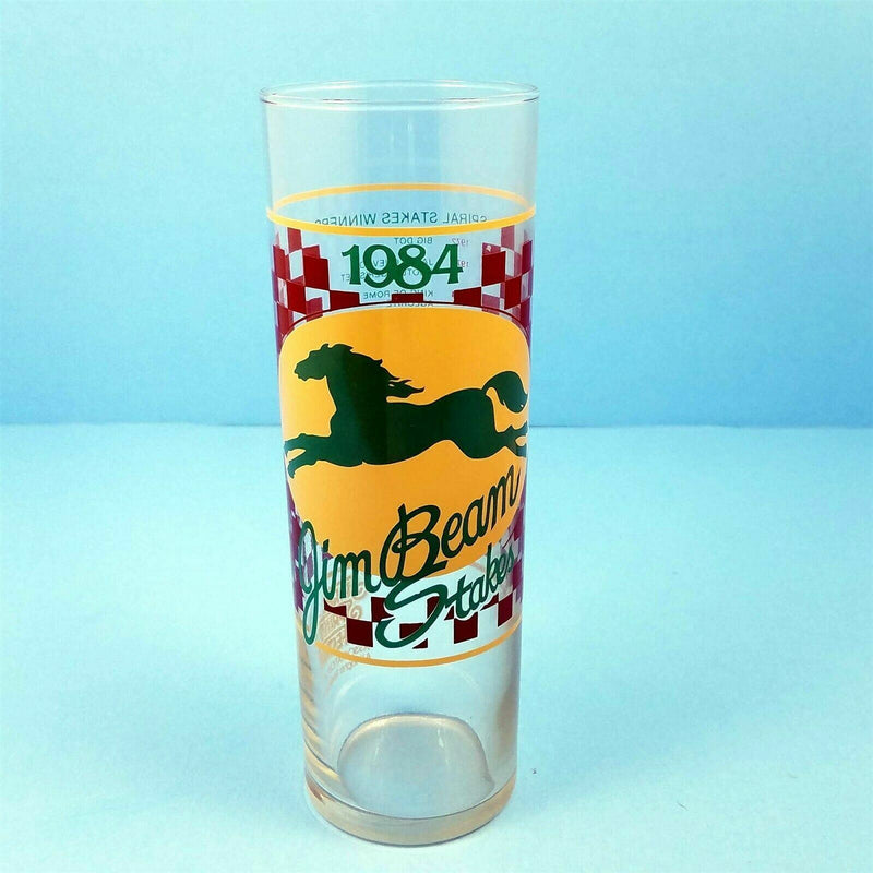 Load image into Gallery viewer, 1984 Turfway Park Jim Beam Stakes Race Bar Glass Winner At The Threshold Pat Day