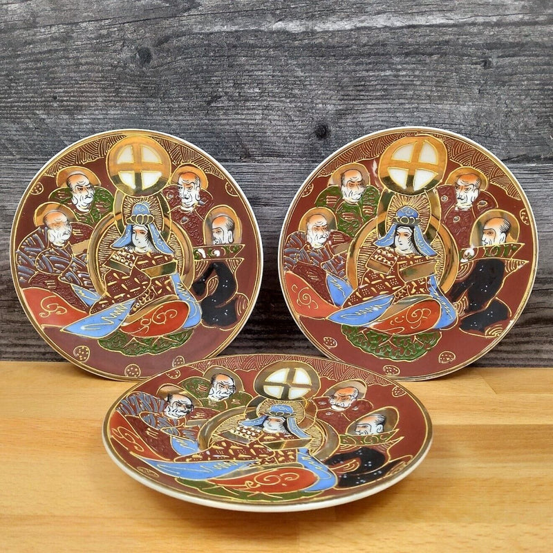 Load image into Gallery viewer, Japanese Moriage 3 Set of Tea Cups and Saucers Pensive Geisha Lithophane