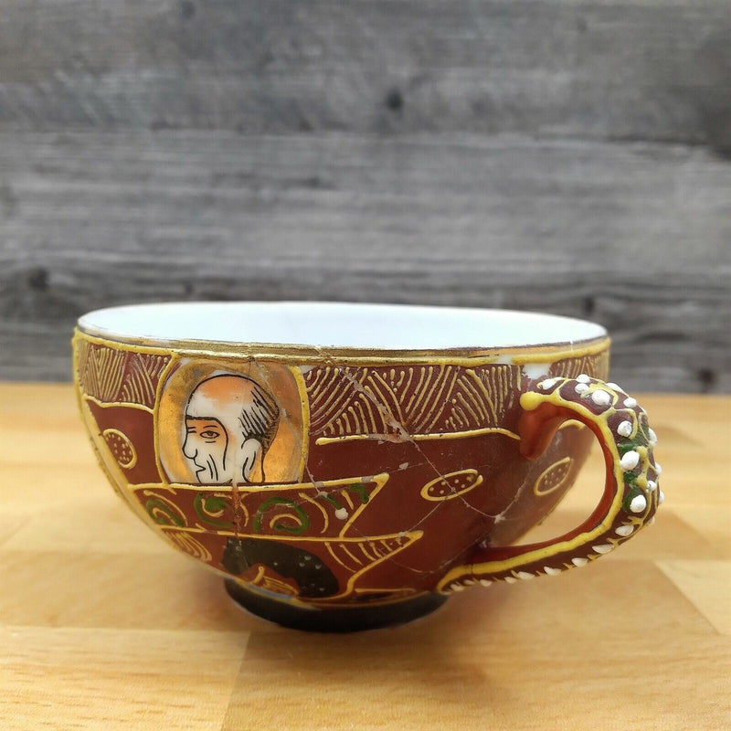 Load image into Gallery viewer, Japanese Moriage 3 Set of Tea Cups and Saucers Pensive Geisha Lithophane