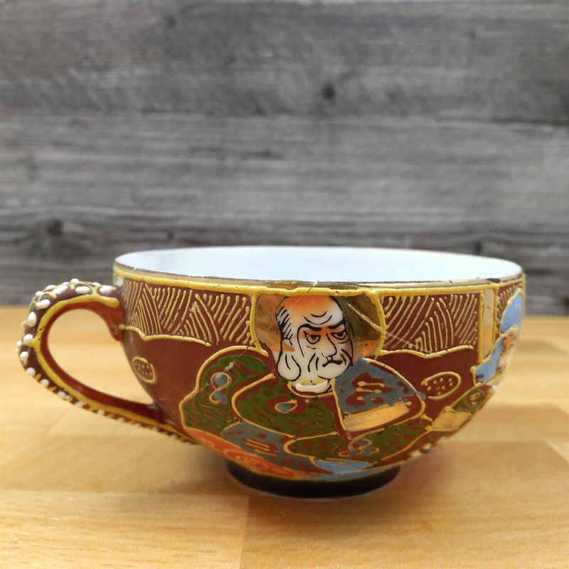 Load image into Gallery viewer, Japanese Moriage 3 Set of Tea Cups and Saucers Pensive Geisha Lithophane