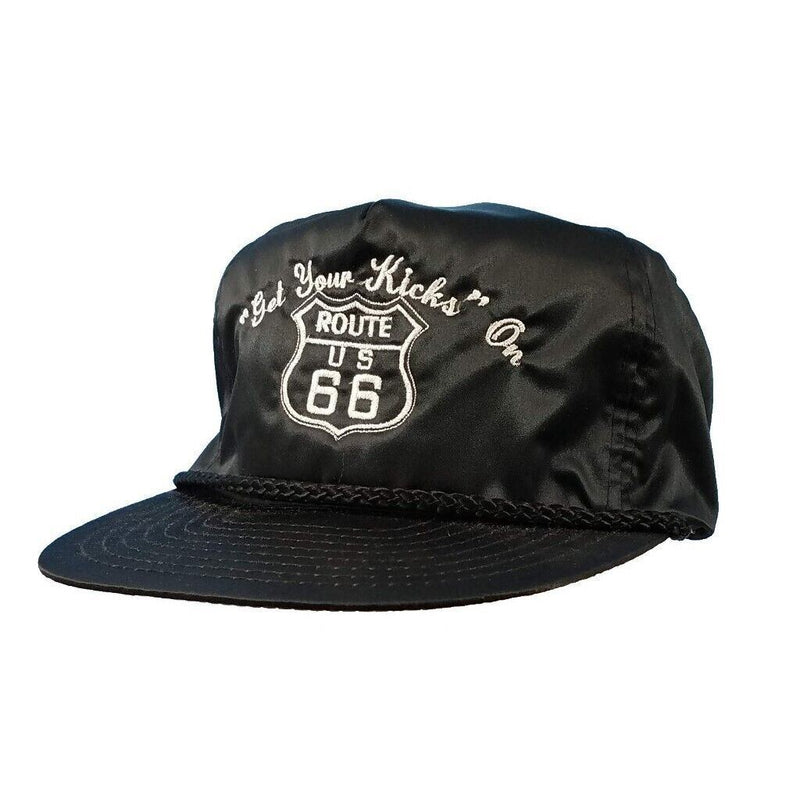 Load image into Gallery viewer, Get Your Kicks on Route 66 Vintage Trucker Hat Satin Black Adjustable Nostalgia