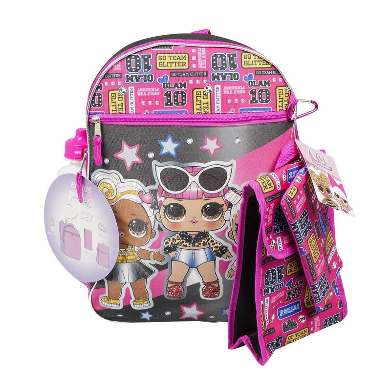 Load image into Gallery viewer, 5 Piece LOL Surprise! Backpack Set 16" with Water Bottle, Pencil Case Snack Tote