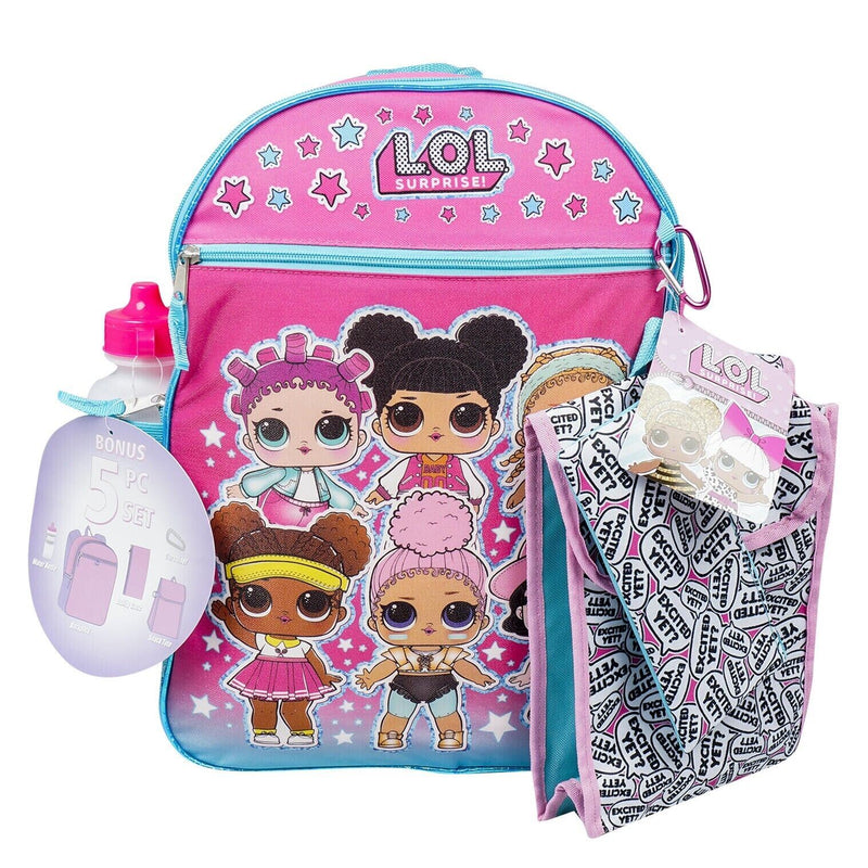 Load image into Gallery viewer, LOL Surprise! Excited Yet? 16 Inch Backpack 5 pc Set with Lunch Bag Water Bottle