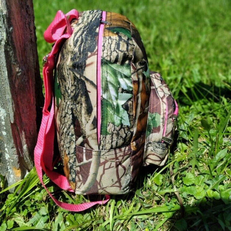 Load image into Gallery viewer, Multipurpose Backpack Natural Camo with Pink Trim and Adjustable Straps 11"