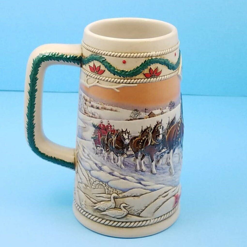 Load image into Gallery viewer, Budweiser Stein Anheuser Bud Holiday 1996 Christmas Beer Mug American Homestead