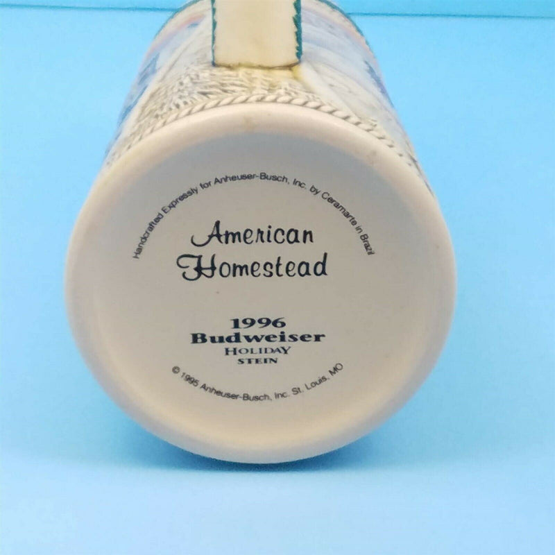 Load image into Gallery viewer, Budweiser Stein Anheuser Bud Holiday 1996 Christmas Beer Mug American Homestead
