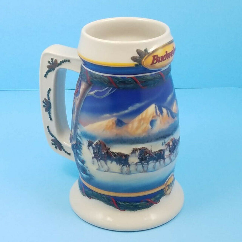 Load image into Gallery viewer, 2000 Budweiser Stein Mug Winter Christmas Holiday in the Mountains CS416