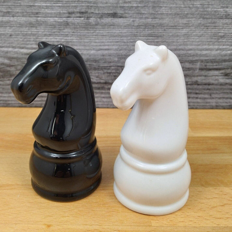 Load image into Gallery viewer, Chess Equestrian Horses Salt Pepper Shakers Black & White