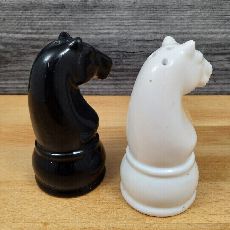 Load image into Gallery viewer, Chess Equestrian Horses Salt Pepper Shakers Black & White
