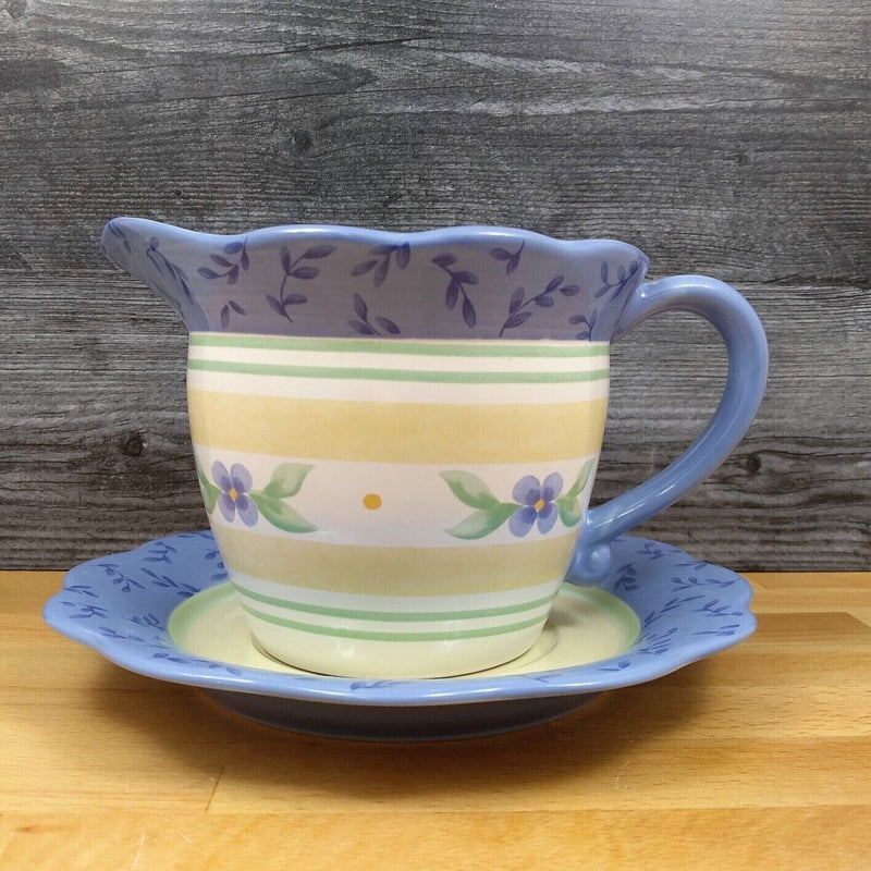 Load image into Gallery viewer, Pfaltzgraff Summer Breeze Pitcher and Plate for Cream Gravy Milk Syrup Carafe