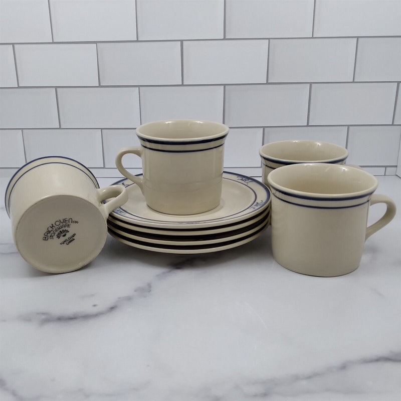 Load image into Gallery viewer, Brickoven Scandia Blue Stoneware Set of 4 Tea Cup & Saucer Coffee Mugs