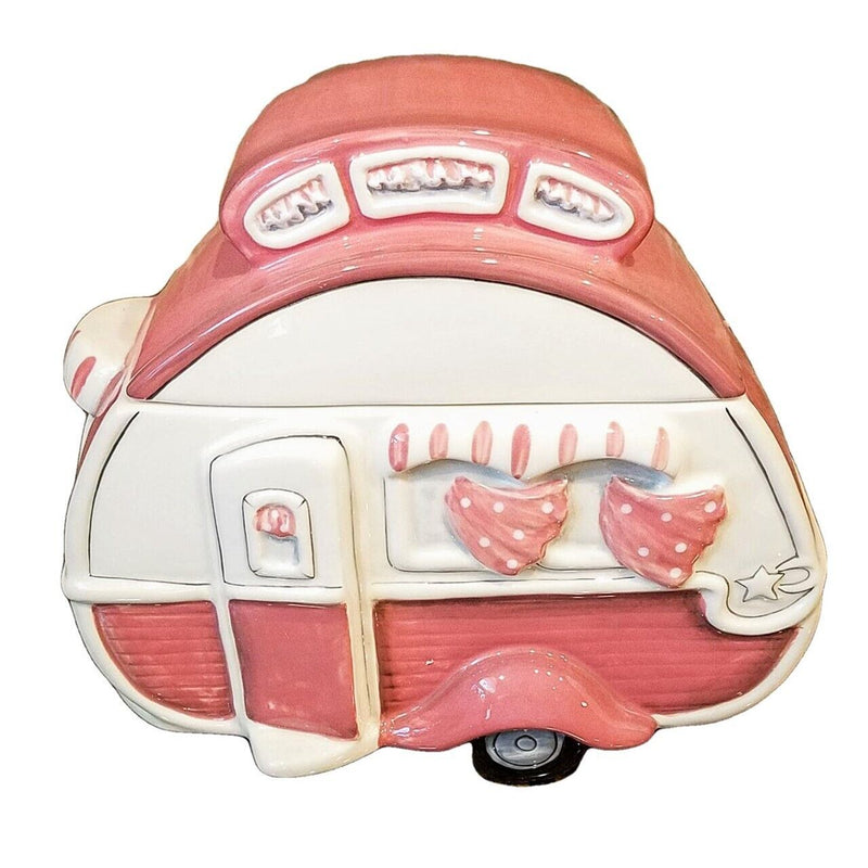 Load image into Gallery viewer, Retro Camper Cookie Jar Pink Canister Blue Sky by Heather Goldminc Kitchen Decor