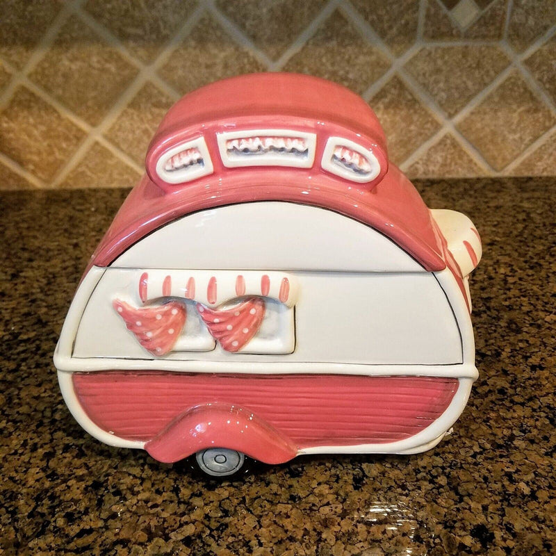 Load image into Gallery viewer, Retro Camper Cookie Jar Pink Canister Blue Sky by Heather Goldminc Kitchen Decor